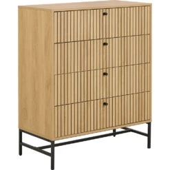 Commode 4 Tiroirs En Bois Naturel H100cm - Albany