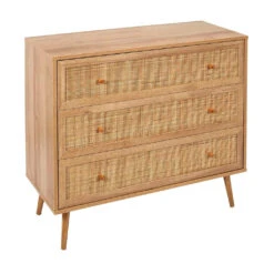 Commode En Bois Et Cannage 3 Tiroirs H79cm - Baia