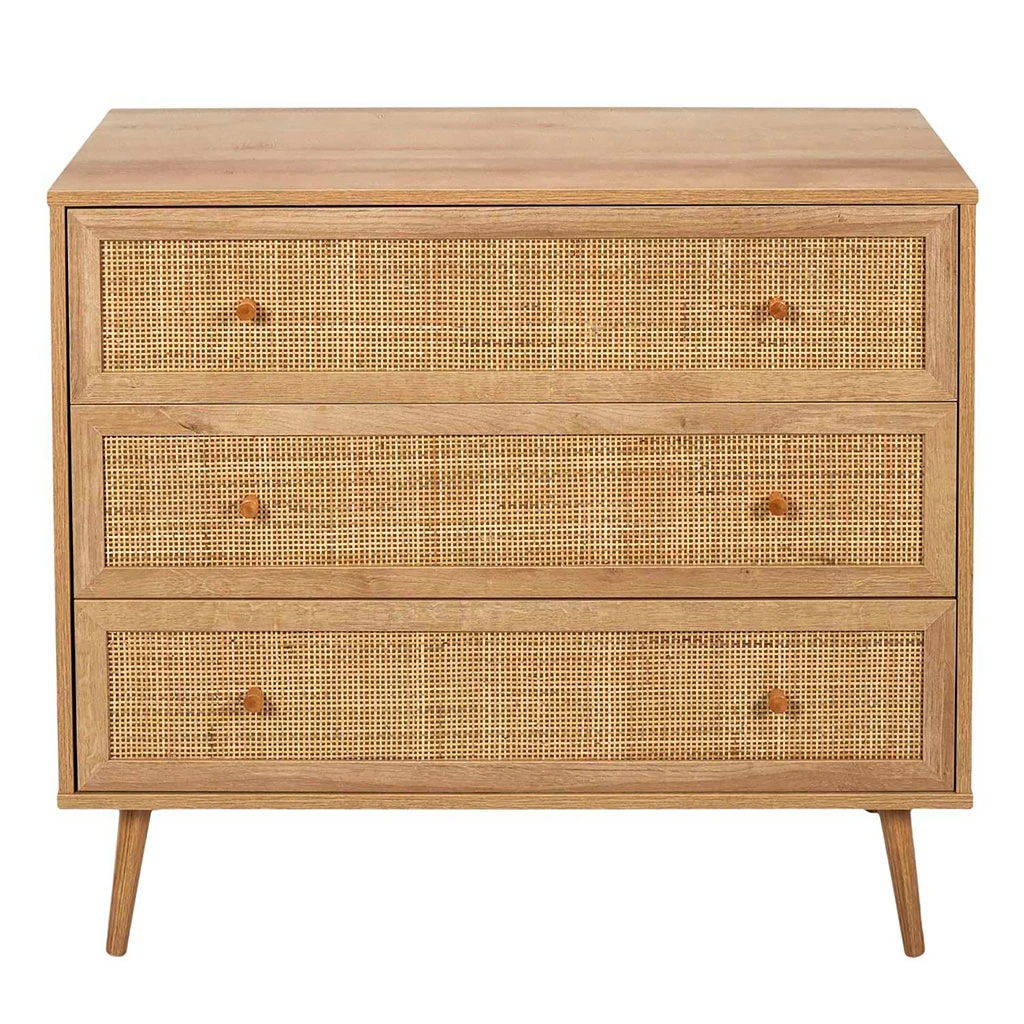 Commode En Bois Et Cannage 3 Tiroirs H79cm - Baia 2 Commode En Bois Et Cannage 3 Tiroirs H79cm - Baia – Image 2