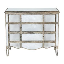 Commode En Bois Miroir Patine 3 Tiroirs H87cm