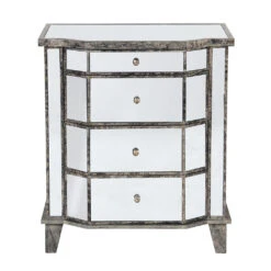 Commode En Bois Miroir Patine 4 Tiroirs H88cm