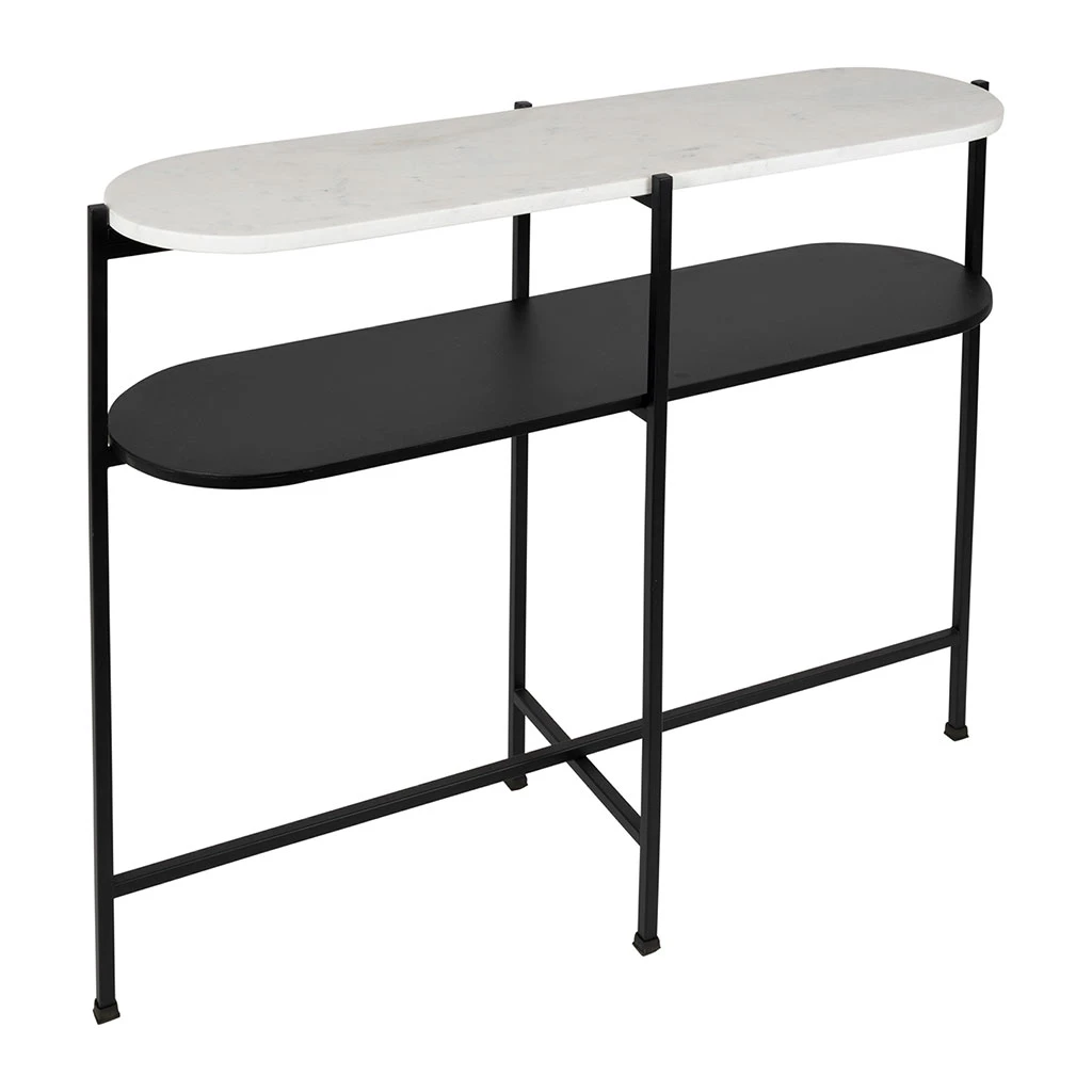 Console Avec étagère En Marbre Et Fer Blanc Et Noir 100x30xh80cm - Eskela 2 Console Avec étagère En Marbre Et Fer Blanc Et Noir 100x30xh80cm - Eskela – Image 2