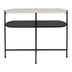 Console Avec étagère En Marbre Et Fer Blanc Et Noir 100x30xh80cm - Eskela