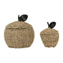 Corbeilles Pomme Avec Couvercle X2 Naturel En Jonc De Mer+fer - Sweet Dream