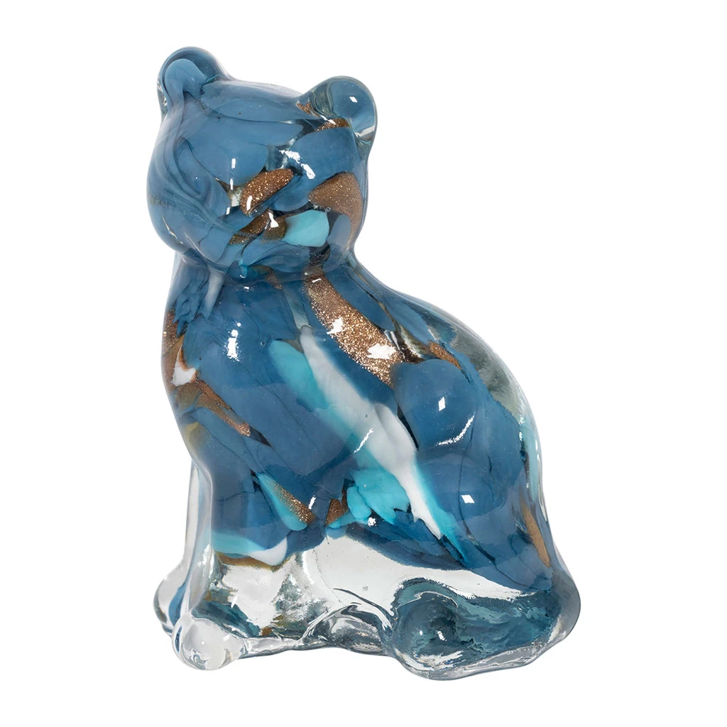 Déco Chat En Verre Bleu Et Doré - Félin 1 Déco Chat En Verre Bleu Et Doré - Félin