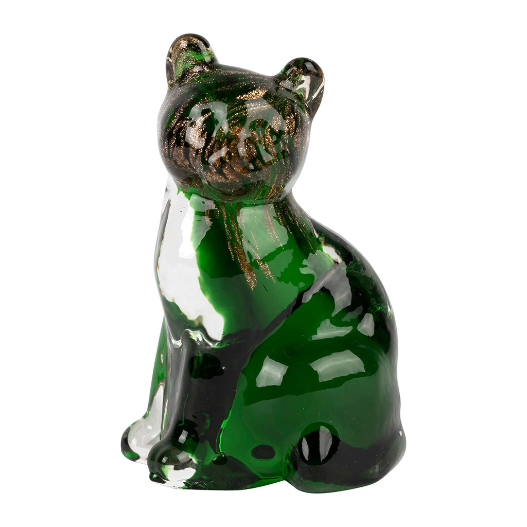 Deco Chat En Verre Vert Et Doré - Félin 1 Deco Chat En Verre Vert Et Doré - Félin