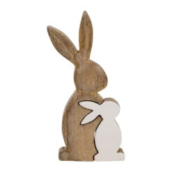 Déco Duo Lapin En Manguier Naturel Et Blanc - Floreal
