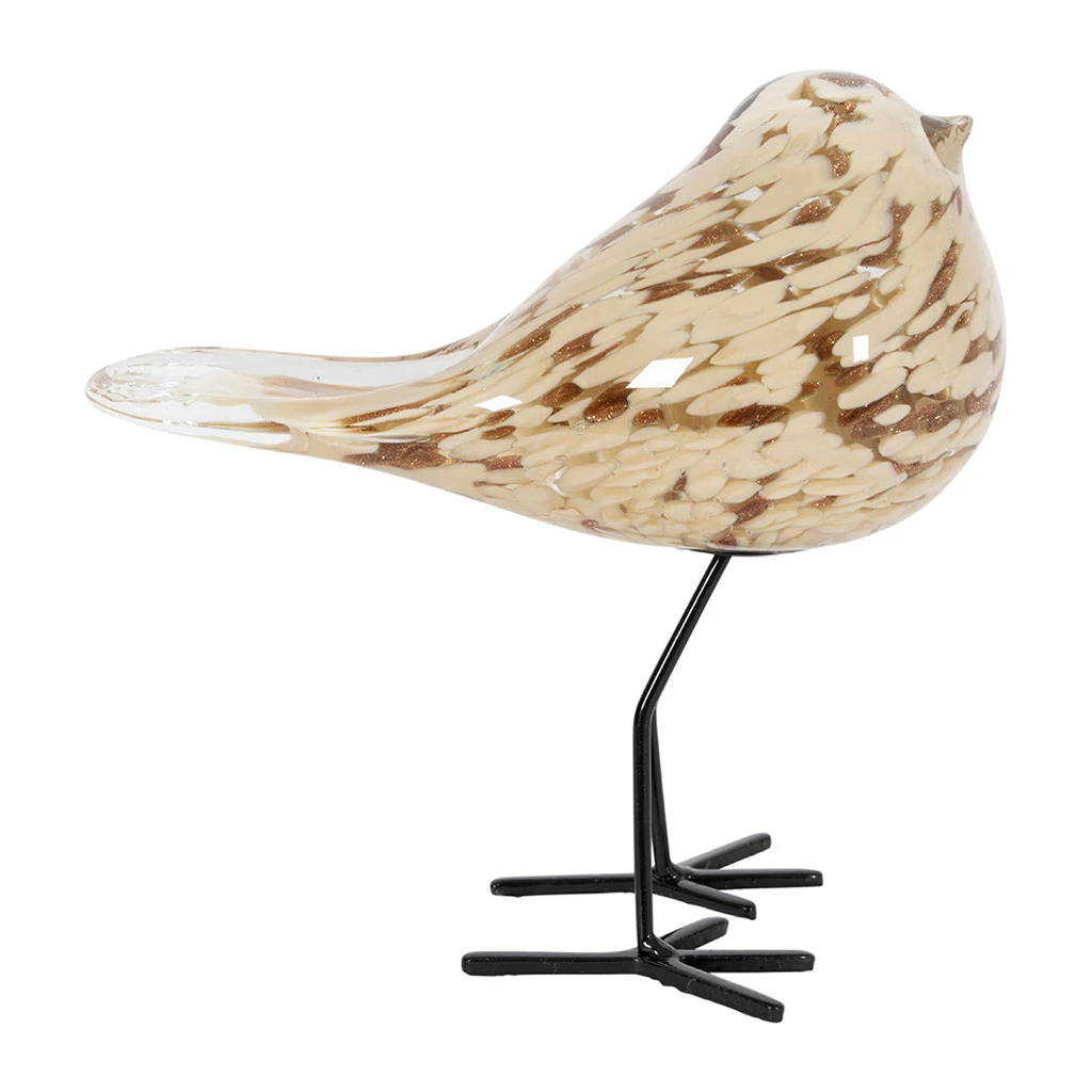 Déco Moineau En Verre Et Fer Beige Et Doré - Serin 1 Déco Moineau En Verre Et Fer Beige Et Doré - Serin