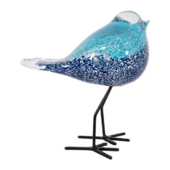 Déco Moineau En Verre Et Fer Bleu - Serin