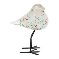 Déco Moineau En Verre Et Fer Vert Et Rose - Serin