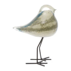 Déco Moineau Serin Ivoire Et Bleu En Verre