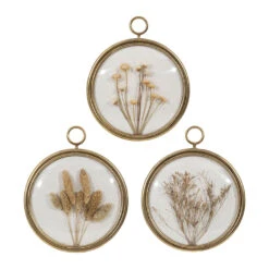 Déco Murale Médaillon En Fer (x3) Fleurs Séchées