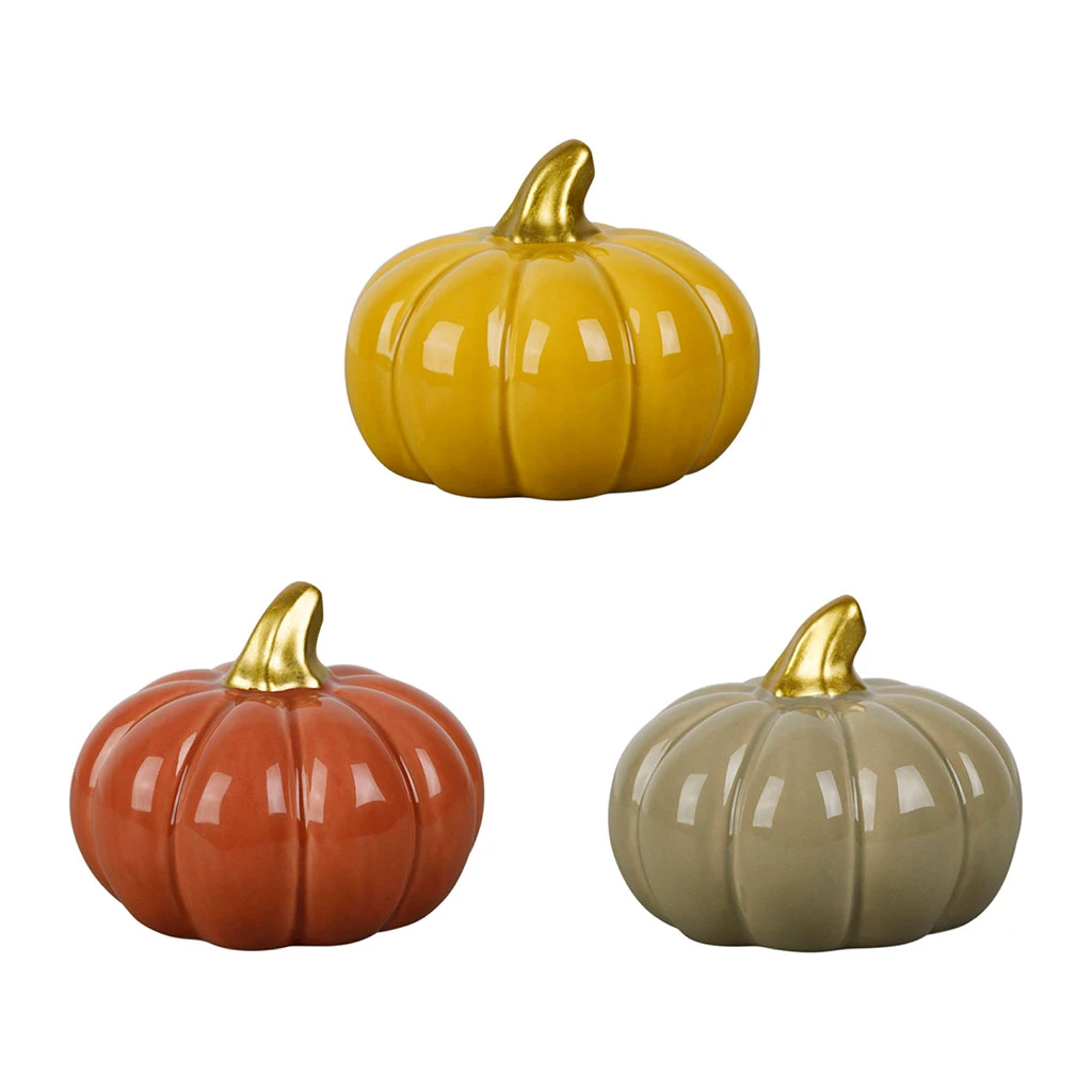 Déco Potiron X3 En Porcelaine Terracotta, Jaune Et Vert D8cm 1 Déco Potiron X3 En Porcelaine Terracotta, Jaune Et Vert D8cm