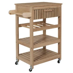 Desserte En Bois Naturel 3 Niveaux Et 1 Tiroir - Kara