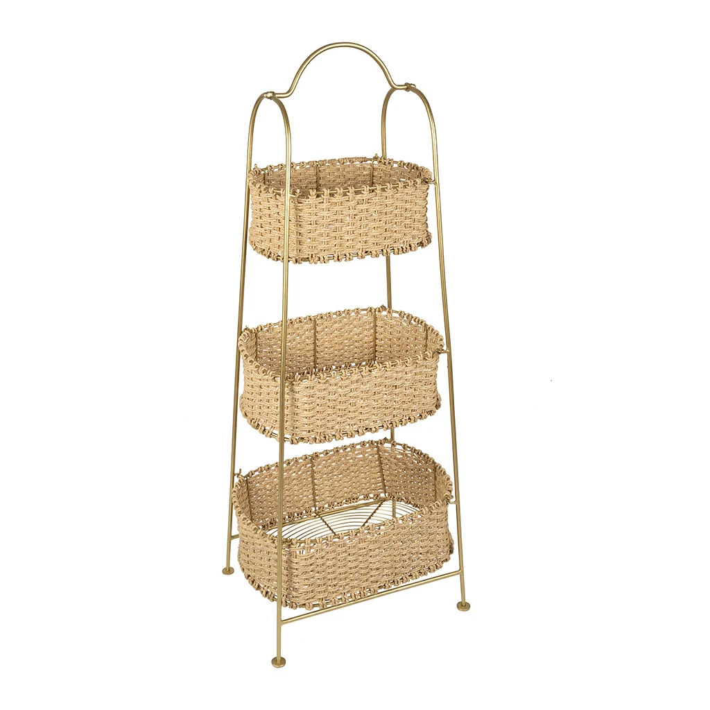Étagère 3 Paniers En Jute Et Fer Doré H104cm - Réserve 1 Étagère 3 Paniers En Jute Et Fer Doré H104cm - Réserve