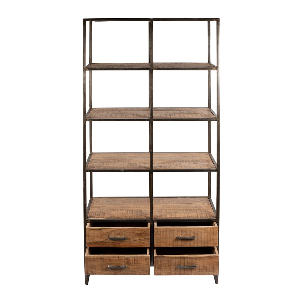Etagère En Fer Noir Et Bois D' AcaciaH200cm- Factory – Image 2