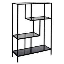 Etagère En Fer Noir Et Verre Fumé H113cm - Edgard