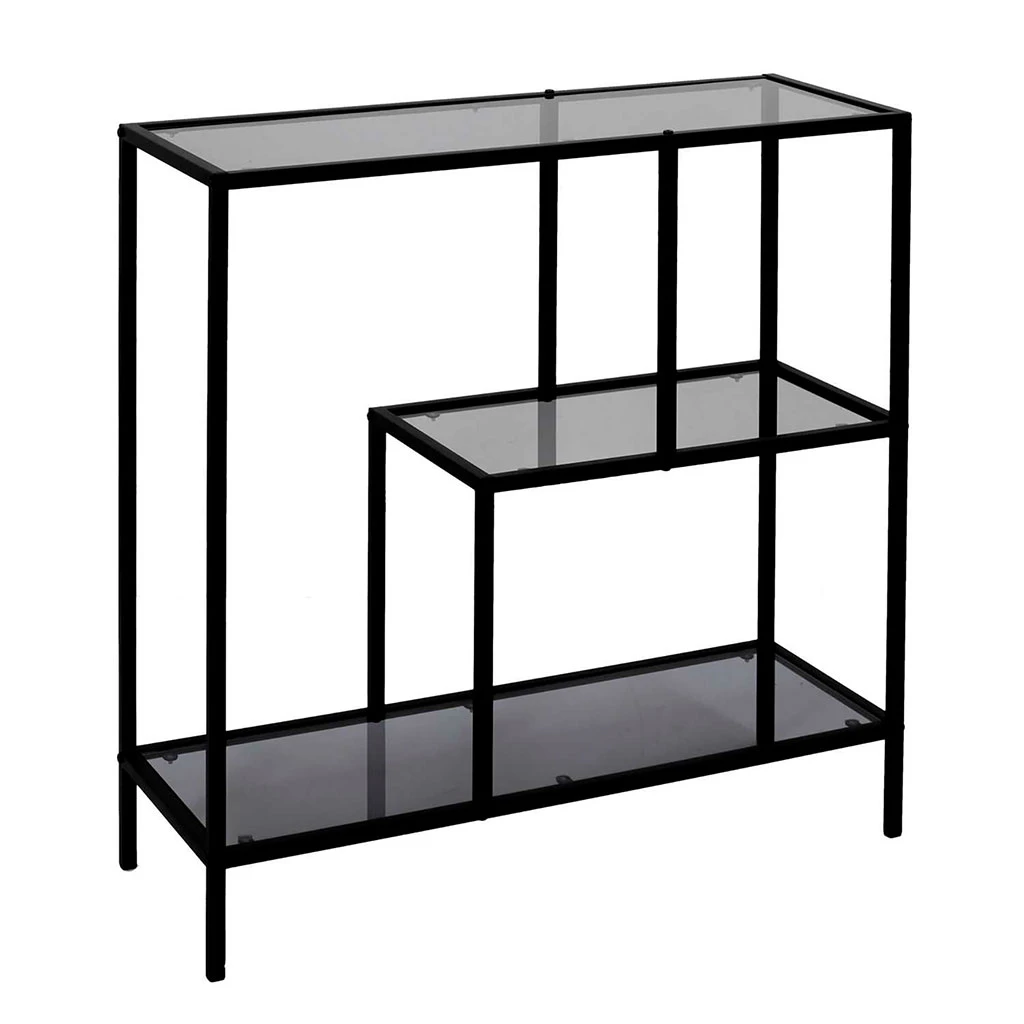 Etagère En Fer Noir Et Verre Fumé H79cm - Edgard 1 Etagère En Fer Noir Et Verre Fumé H79cm - Edgard