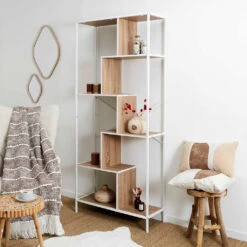 Etagère En Métal Blanc Et Bois Naturel H180cm - Edgard -Magasin Général Pour La Maison etagere en metal blanc et bois naturel h180cm edgard 684327 684327 FRN02 WEB