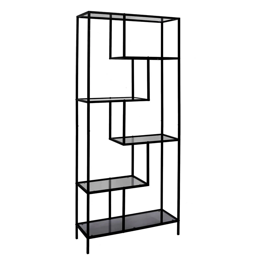 Étagère En Métal Noir Verre Fumé H180cm - Edgard 1 Étagère En Métal Noir Verre Fumé H180cm - Edgard