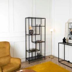 Étagère En Métal Noir Verre Fumé H180cm - Edgard 4 Étagère En Métal Noir Verre Fumé H180cm - Edgard -Magasin Général Pour La Maison etagere en metal noir verre fume h180cm edgard 684330 684330 FRN02 WEB