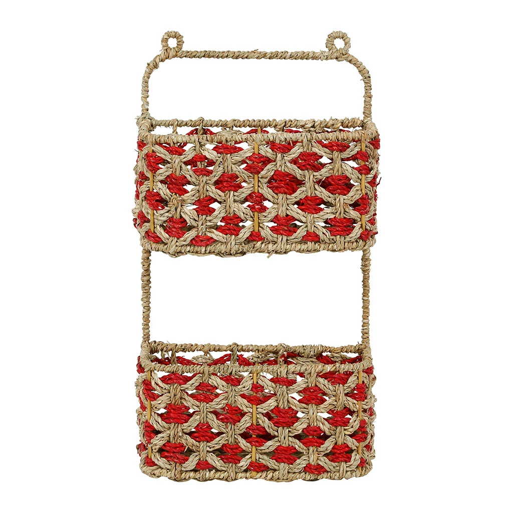 Étagère Murale 2 Paniers En Jonc De Mer Naturel Et Rouge 1 Étagère Murale 2 Paniers En Jonc De Mer Naturel Et Rouge