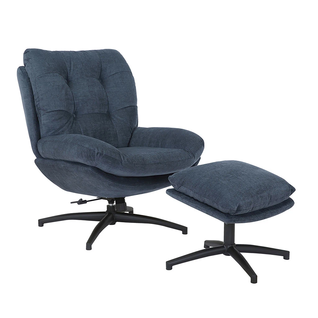 Fauteuil Pivotant Avec Repose Pieds En Tissu Bleu Pétrole - Carles 1 Fauteuil Pivotant Avec Repose Pieds En Tissu Bleu Pétrole - Carles