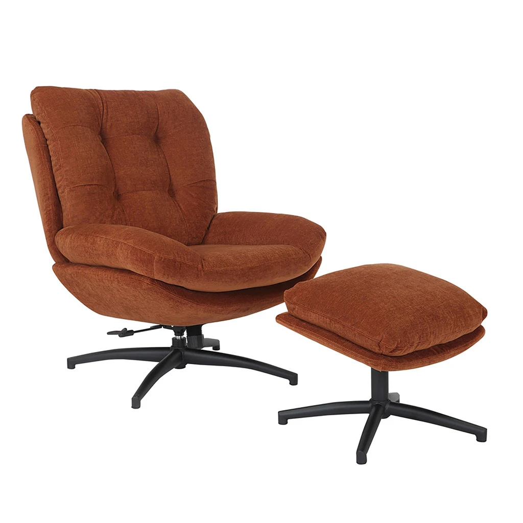 Fauteuil Pivotant Avec Repose Pieds En Tissu Rouille - Carles 1 Fauteuil Pivotant Avec Repose Pieds En Tissu Rouille - Carles