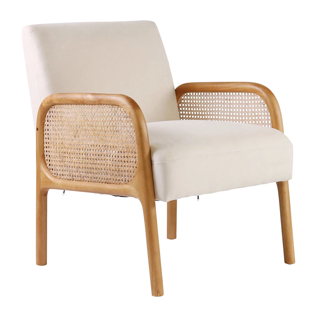 Fauteuil Blanc Cassé En Bois D'hévéa Et Rotin - Firmin 1 Fauteuil Blanc Cassé En Bois D'hévéa Et Rotin - Firmin