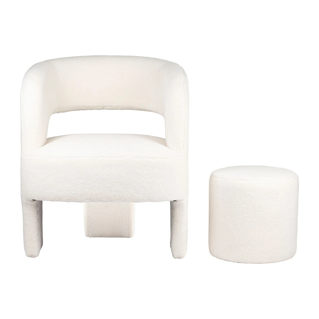 Fauteuil Avec Tabouret Bouclette Ecru - Organic 2 Fauteuil Avec Tabouret Bouclette Ecru - Organic – Image 2