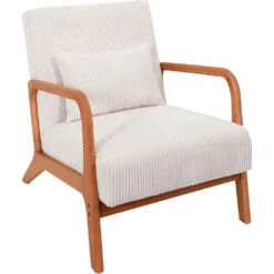 Fauteuil En Tissu Côtelé Beige - Scarlett