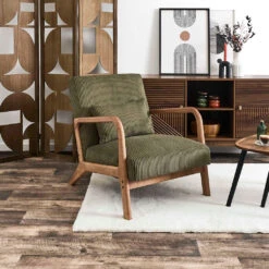 Fauteuil En Tissu Côtelé Vert Et Bois - Scarlett 3 Fauteuil En Tissu Côtelé Vert Et Bois - Scarlett -Magasin Général Pour La Maison fauteuil en tissu cotele vert et bois scarlett 693949 693949 FRN01 WEB