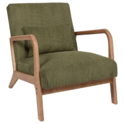 Fauteuil En Tissu Côtelé Vert Et Bois - Scarlett