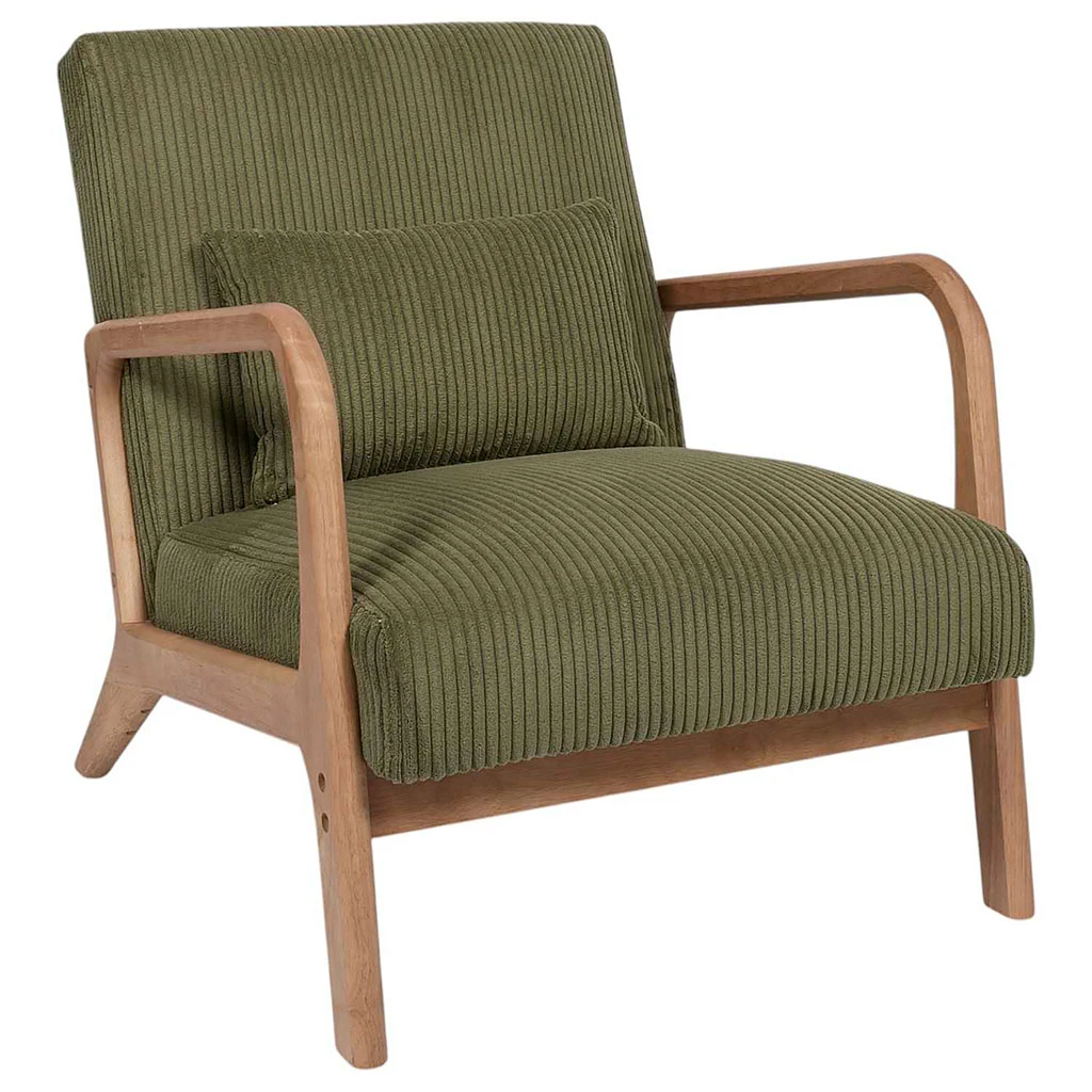 Fauteuil En Tissu Côtelé Vert Et Bois - Scarlett 1 Fauteuil En Tissu Côtelé Vert Et Bois - Scarlett