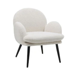 Fauteuil En Tissu Effet Laine Bouclette Blanc - Oria