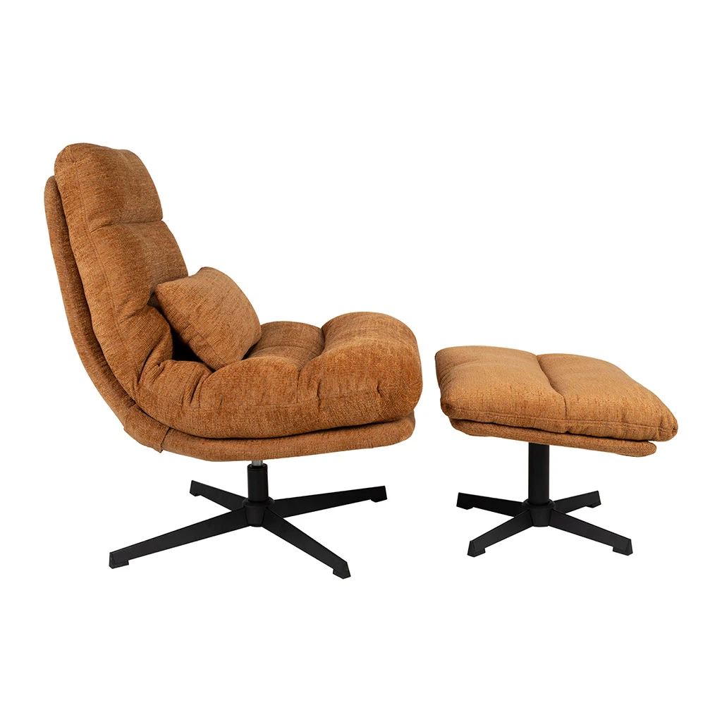 Fauteuil Et Repose Pied En Tissu Brun Et Fer Noir - Lery 3 Fauteuil Et Repose Pied En Tissu Brun Et Fer Noir - Lery – Image 3