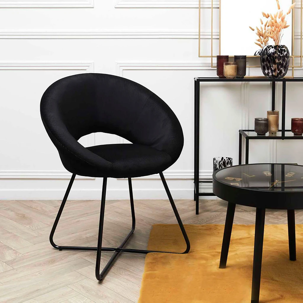 Fauteuil Rond En Velours Cotele Noir - Julia 2 Fauteuil Rond En Velours Cotele Noir - Julia – Image 2