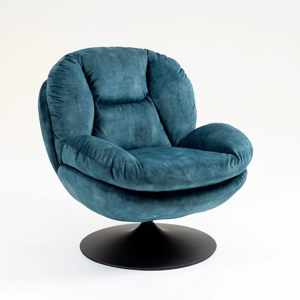 Fauteuil Pivotant En Velours Bleu Gris - Topi 1 Fauteuil Pivotant En Velours Bleu Gris - Topi