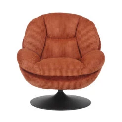 Fauteuil Pivotant En Velours Côtelé Terracotta - Topi