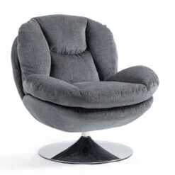 Fauteuil Pivotant En Velours Gris Foncé - Topi