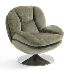 Fauteuil Pivotant En Velours Kaki - Topi