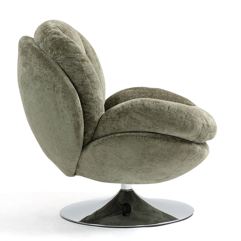 Fauteuil Pivotant En Velours Kaki - Topi 6 Fauteuil Pivotant En Velours Kaki - Topi – Image 6