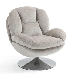 Fauteuil Pivotant En Velours Taupe - Topi