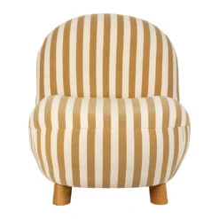 Fauteuil Rayé En Coton Camel Et Bois D'hévéa - Belly