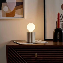 Lampe à Piles En Céramique Taupe H19cm