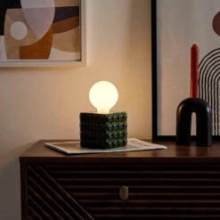 Lampe à Piles En Céramique Vert Forêt H17cm