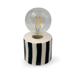 Lampe à Piles En Faïence Rayée Noir Et Blanc H17cm