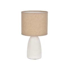 Lampe En Céramique Blanche Mat Et Lin H26cm - Gaïa