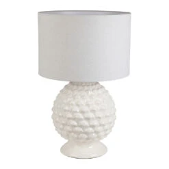 Lampe En Porcelaine Et Lin Blanc H59cm - Phebe
