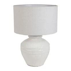 Lampe En Terre Cuite Et Lin Blanc H47.5cm - Tahra